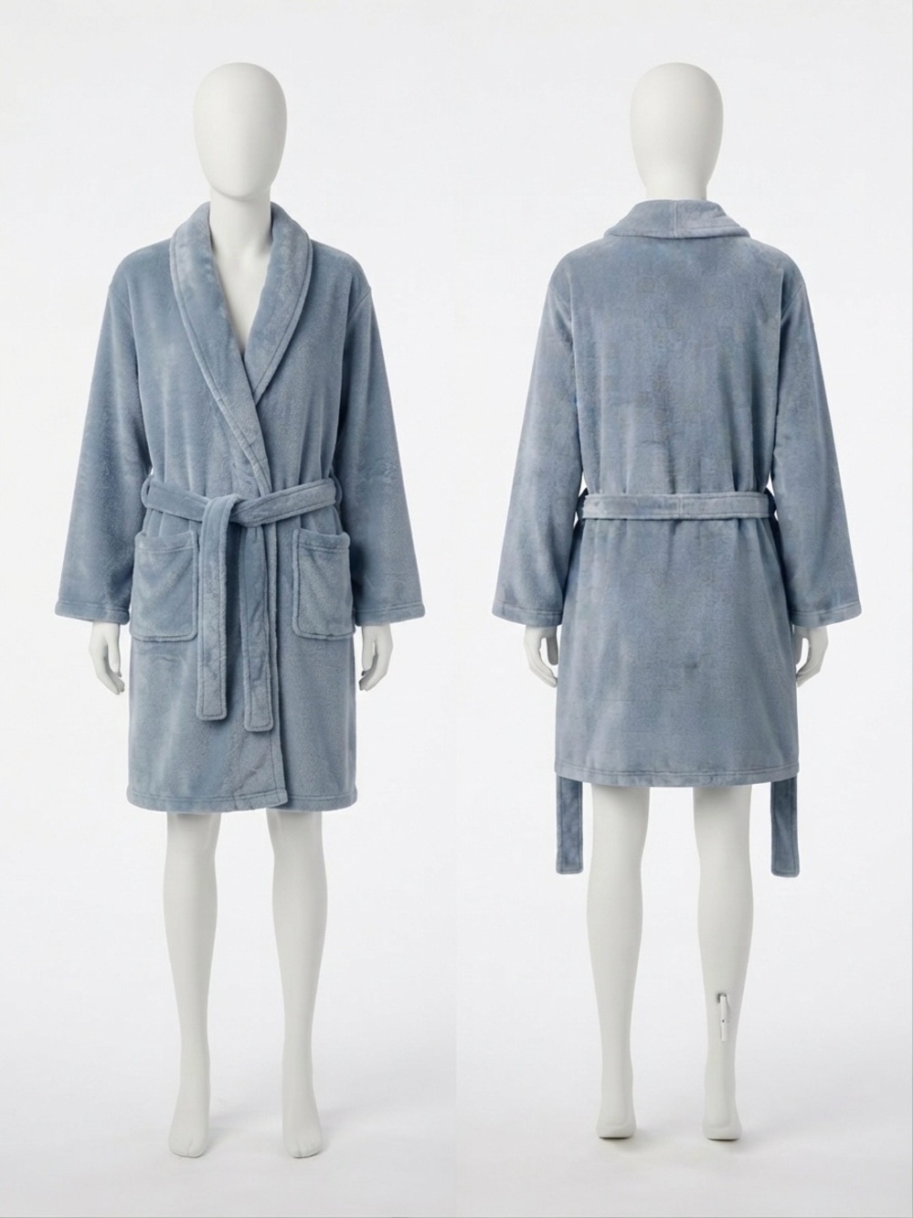 Mosaic Plush Fleece Bathrobe Slate Dusty Blue One Size Fits Most Loungewear Spa